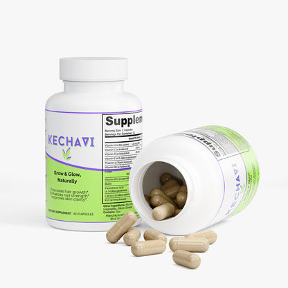 KECHAVI Natural Multivitamin + Hair Smoothie Recipe E-Book + Daily Haircare Guide